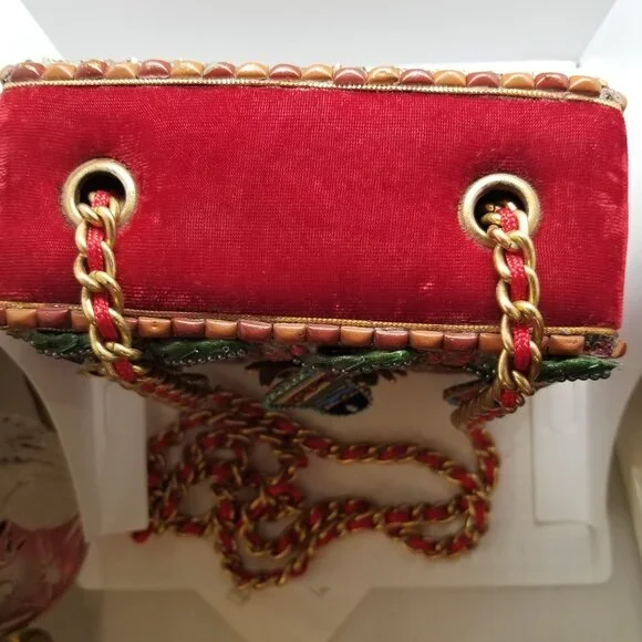 Mary Frances Red Velvet and Beaded Christmas Stockings Hard Shell Purse